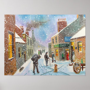 Póster a cena britânica da rua do inverno do homem de