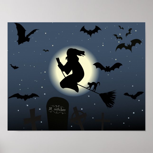 Poster a cena da bruxa voadora do halloween (Frente)