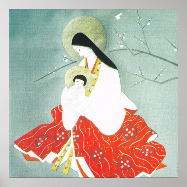 Póster A cena da natividade oriental, Mary e Jesus, (Frente)