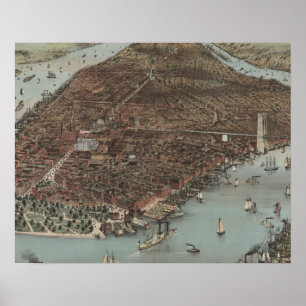 Poster A cidade de New York   1883 (litografia de cor)