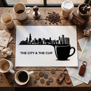 Poster A Cidade e A Xícara Silhueta de Chicago