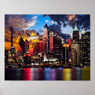 Póster A cidade ilumina a pastiche do céu nocturno