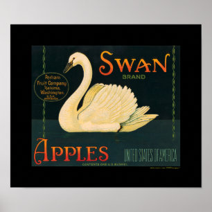Poster A cisne Apple do vintage do KRW frutifica etiqueta