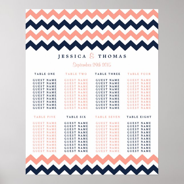 Poster A Coleção de Casamentos Moderno Chevron - Rosa e M (Frente)