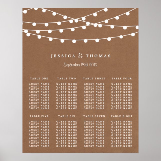 Póster A Coleção de Casamentos Rustic Kraft String Lights (Frente)