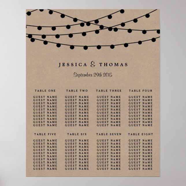 Póster A Coleção de Casamentos Rustic Kraft String Lights (Frente)