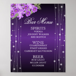 Póster A corda roxa elegante ilumina floral - menu do bar