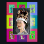 Póster A coroação de arte Pop<br><div class="desc">A Estrela é,  é claro,  Elizabeth II. Adicionamos pequenos ecos de Pop Art ao redor do retrato central.</div>