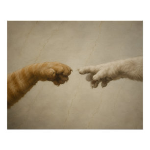 Póster A Criação de Adão Gatos Arte Paródia Renascimento
