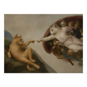 Póster A Criação do Gato Adão Paródia da Arte do Renascim