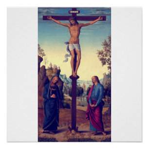 Póster A crucificação com a Virgem por Pietro Perugino