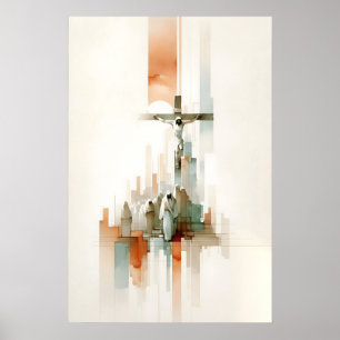 Poster A Crucificação De Jesus Aquarela Minimalista