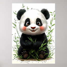 Poster A cute panda with rosy cheeks sits happily