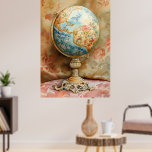 Poster A decorative globe adorned with floral motifs<br><div class="desc">A decorative globe adorned with floral motifs, often used as an interior design object. It features watercolor colors and an antique style. The base is usually made of metal or carved wood. Some handcrafted models can cost between €500 and €2, 500. These globes are sometimes handmade using techniques dating back...</div>