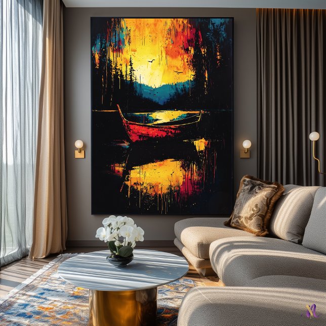 Poster À Deriva para o Fogo – Barco Abstrato Expressionis (Criador carregado)