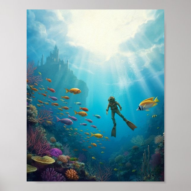 Poster A diver discovers a castle in the reef (Frente)