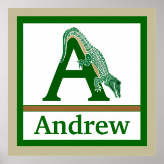 Póster A é para Alligator e Boy Name Wall Art para Crianç