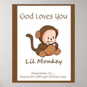 Póster A escritura da sala dos miúdos, deus ama-o macaco