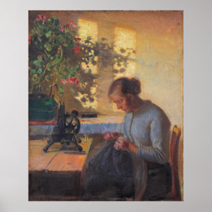 Póster A esposa do pescador Sewing de Anna Ancher