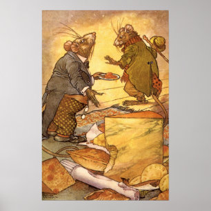 Póster A fábula de Esopo do vintage, rato do país, rato