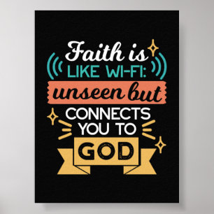Poster A Fé é Como WiFi Citação Divertida Arte Cristã
