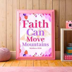 Poster A fé pode mover montanhas Boho Cristã Adolescente