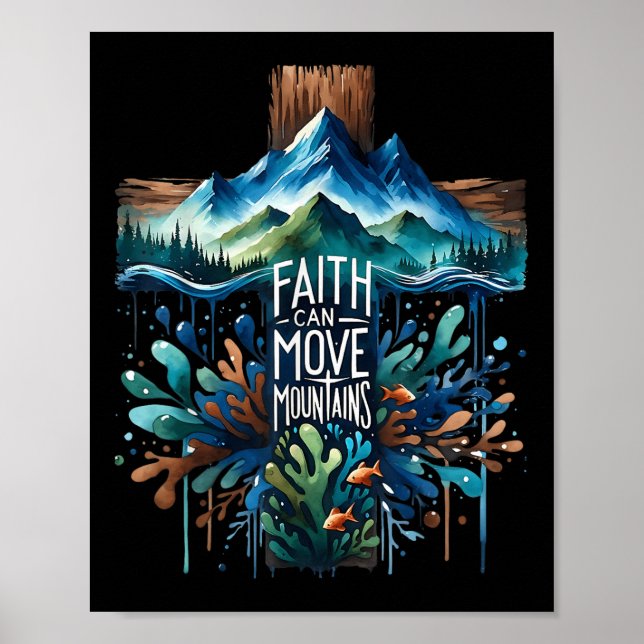 Poster A Fé Pode Mover Montanhas Cruz Deus Religioso Chri (Frente)