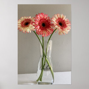 Poster A Feliz Gerbera Rosa Flor Foto +Nome Personalizado