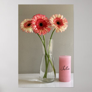 Poster A Feliz Gerbera Rosa Flor Foto +Nome Personalizado