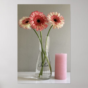 Poster A Feliz Gerbera Rosa Flor Foto +Nome Personalizado