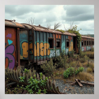 Poster A Ferrovia Esquecida – Trem Abandonado com Grafite