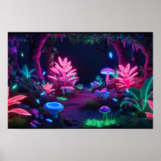 Poster A Floresta Lumina: Luzes Neon Sussurrantes