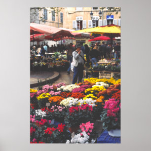 Póster A flower stall, market day, Aix-en-Provence