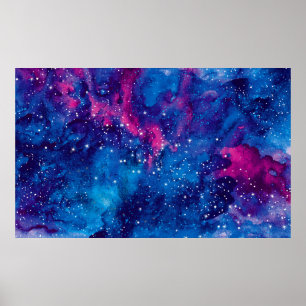 Poster A galáxia espacial aquarela céu noturno com estr