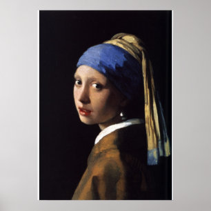 Póster A garota com pérolas a ouvir por Vermeer