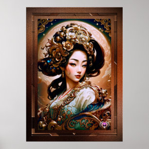 Poster A Garota Geisha do Dragão Dourado Arte de IA por X