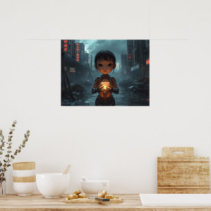 Poster A Garota Refugiada Neon: Cyberpunk Futurista