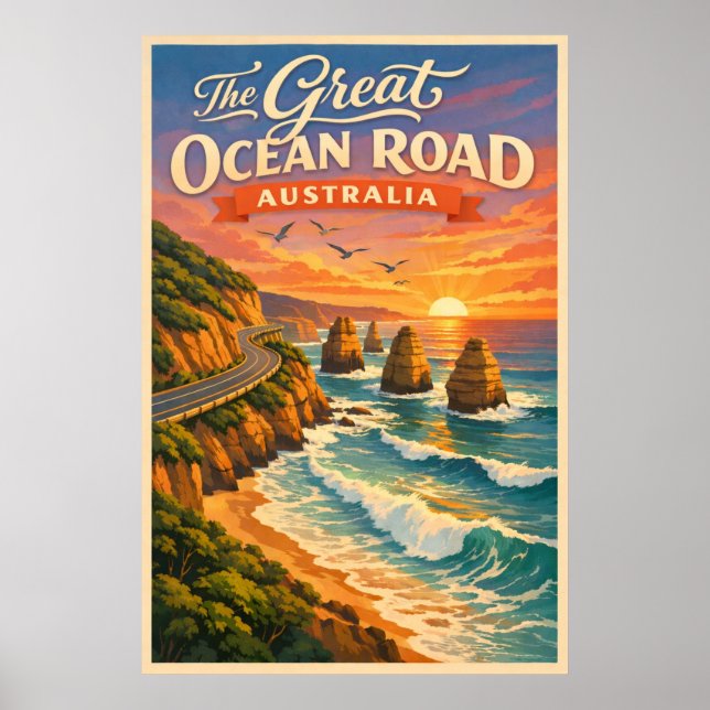 Poster A Grande Estrada Oceânica Austrália - Cartaz Vinta (Frente)