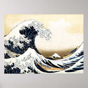 Poster A Grande Onda de Kanagawa Hokusai, arte japonês