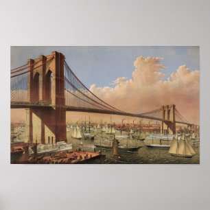 Poster A grande ponte de suspensão de East River - 1883