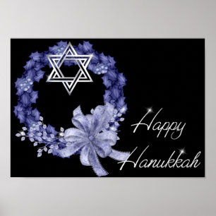 Póster A grinalda/estrela azuis felizes de Hanukkah
