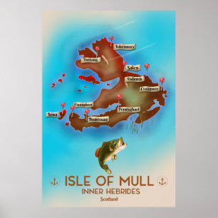 Poster A ilha de Mull o mapa interno do vintage de