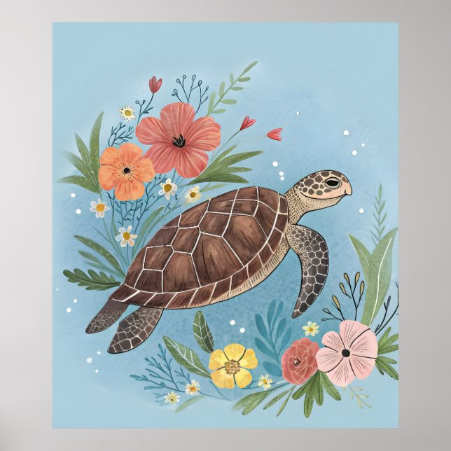 Poster A ilustração de uma tartaruga marinha (Frente)