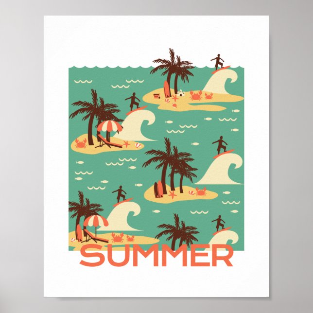 Poster A Ilustração do Cartoon de Surfe (Frente)