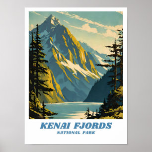 Poster A ilustração do Parque Nacional Kenai Fjords retro