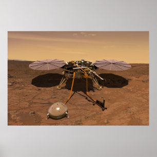 Poster A Insight Lander Operando Na Superfície De Marte.