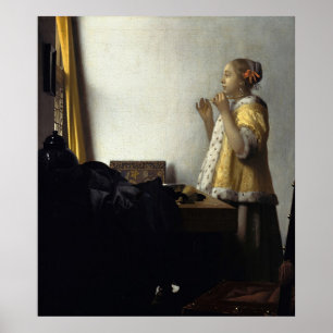 Póster A jovem mulher de Vermeer com uma colar da pérola