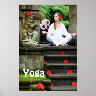 Poster A jovem mulher pratica a ioga