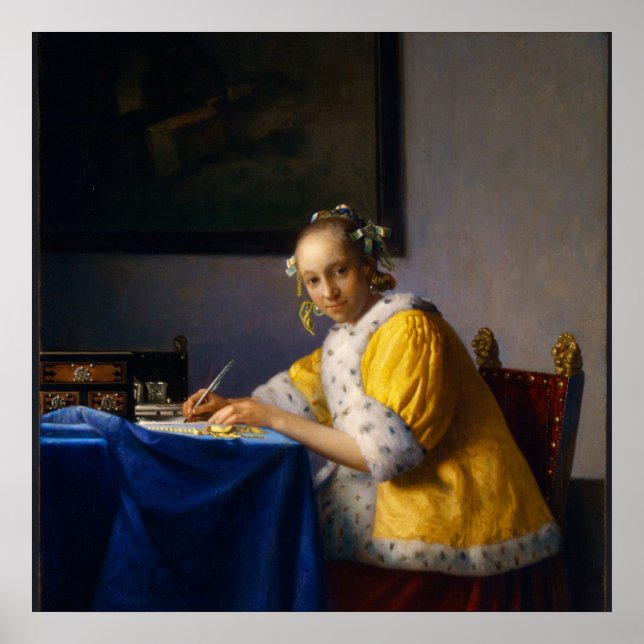 Poster A lady writing by Johannes Vermeer (Frente)