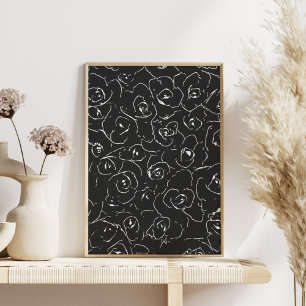 Poster A lápis botânico elegante branco do preto do tes